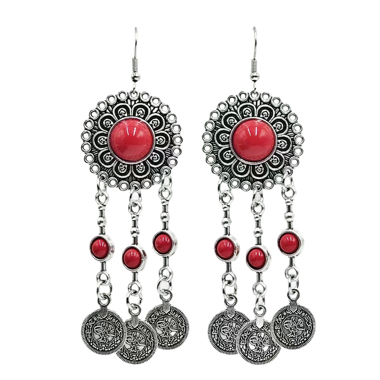 Wholesale Alloy Vintage Coin Tassel Earrings,  Black Bohemian Dangle Earrings,  Trendy Jewelry Accessory for Women