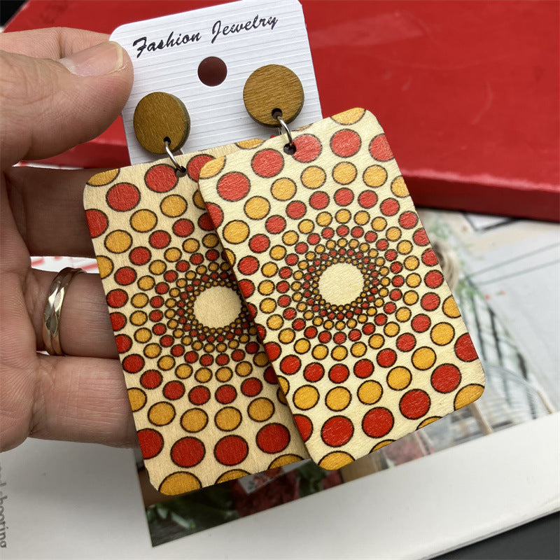 Wholesale Vintage Rectangular Wooden Earrings ACC-ES-FX007