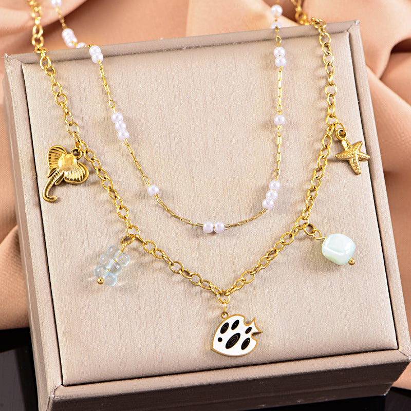 Wholesale Ocean series titanium steel double-layer stacked necklace