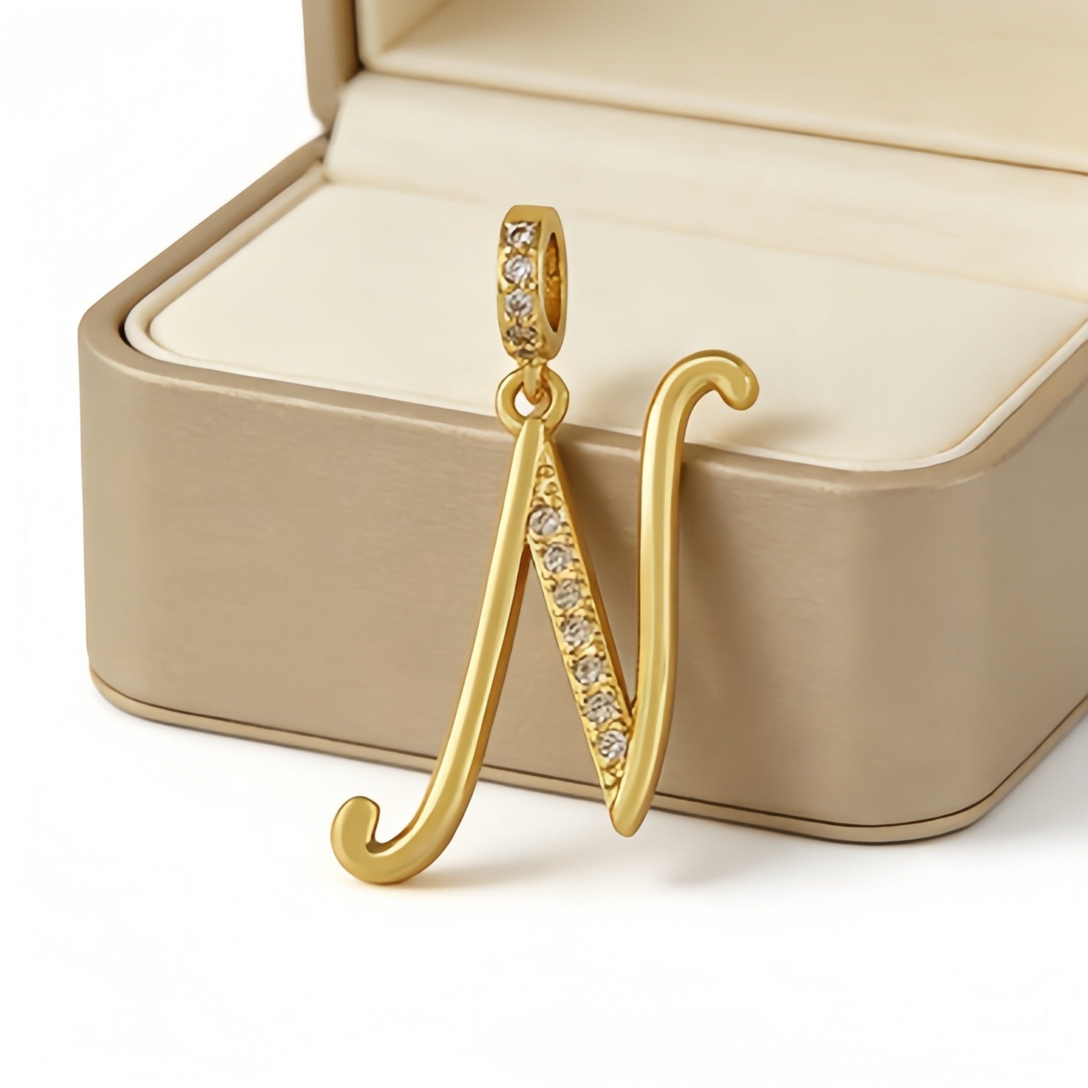 Wholesale Gold Plated Copper Letter Pendant with Zircon,  Pan Style DIY Necklace Accessory