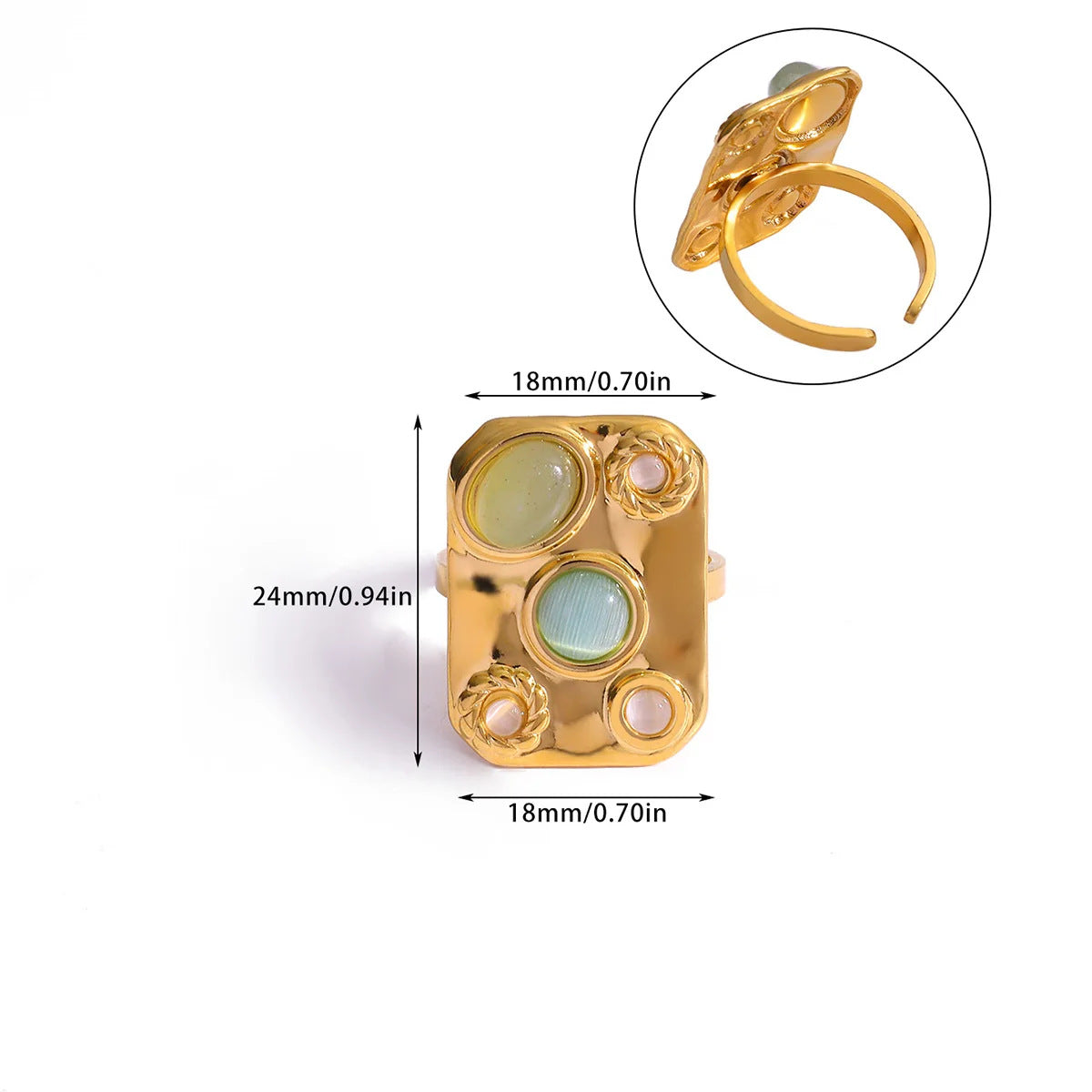 Wholesale Cross-border Light Luxury Retro Style Green Zircon Open Ring 18K Gold Plated Emerald High-grade Finger Ring Jewelry