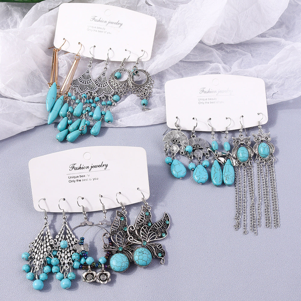 Wholesale Bohemian Turquoise Vintage Alloy Earrings Fashion Jewelry Accessory