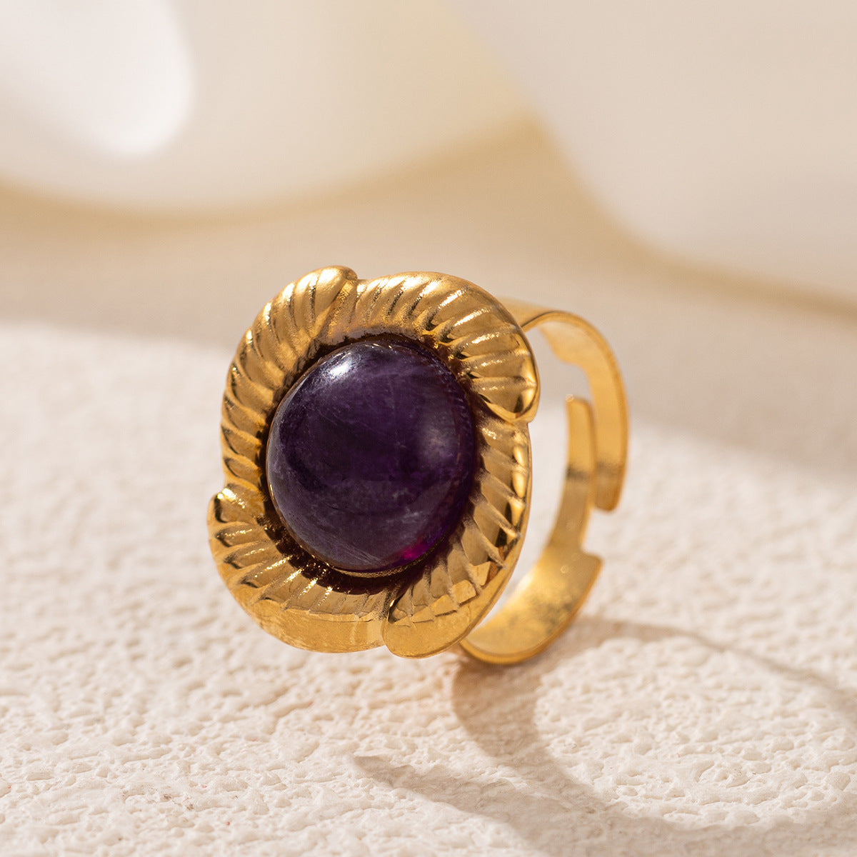 Wholesale Stainless Steel 18K Gold Open Turquoise Ring