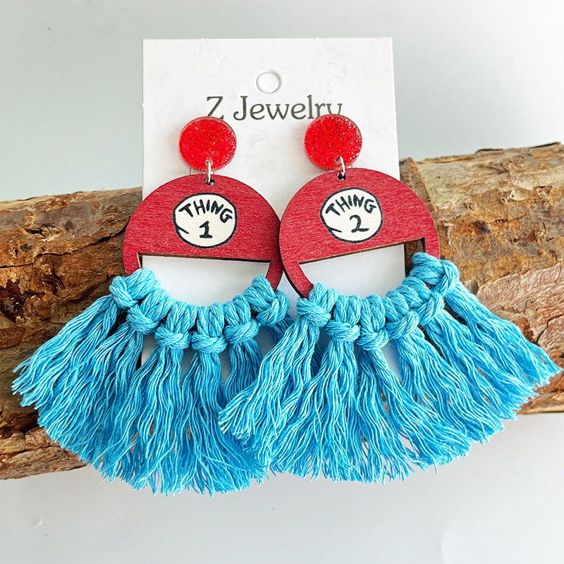 Wholesale Bohemian Handwoven Tassel Fan Earrings Wooden Geometric Fashion Accessory Boutique Resale Gift
