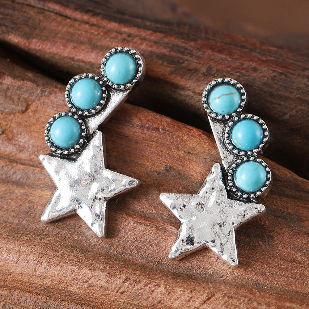 Wholesale Retro Star Lightning Inlaid Turquoise Earrings