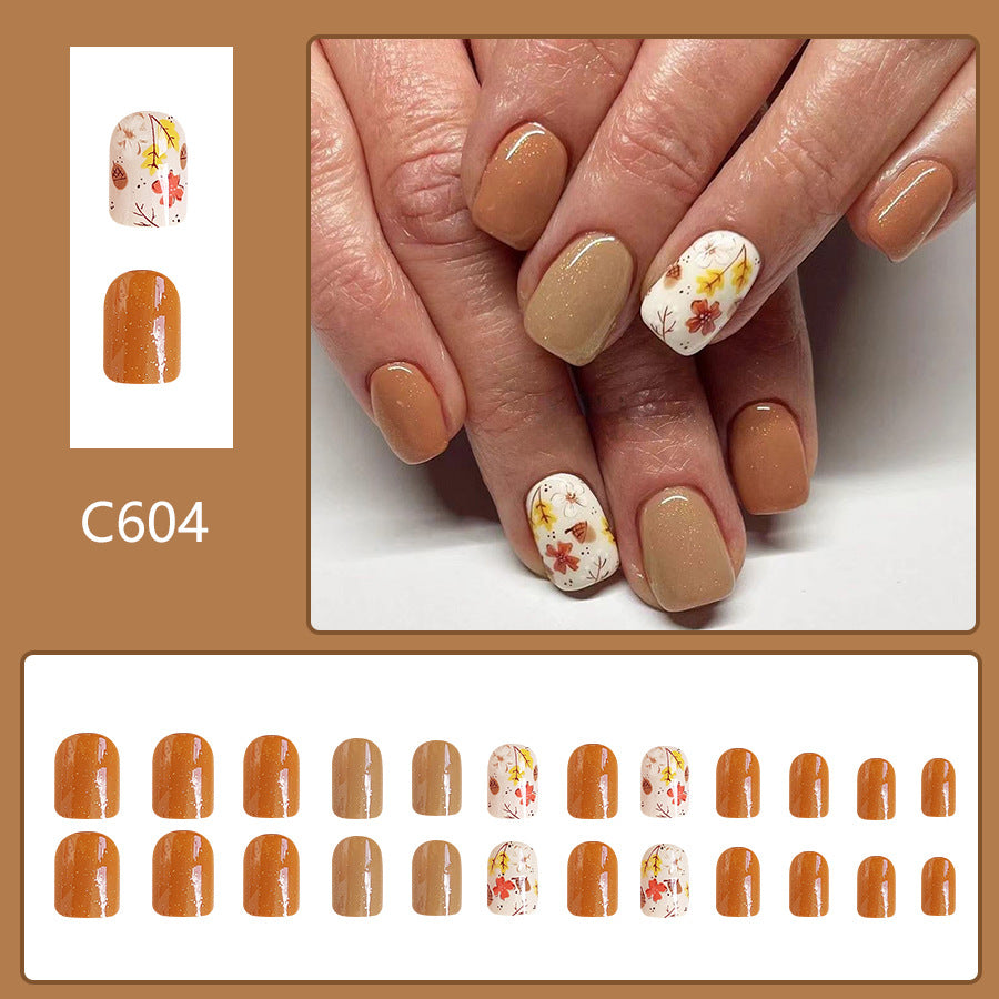 Wholesale 24 Pieces/box Small Flower Pure Color Glitter Press-on Nails Kits Nail Stickers ACC-NS-GuaiXL112