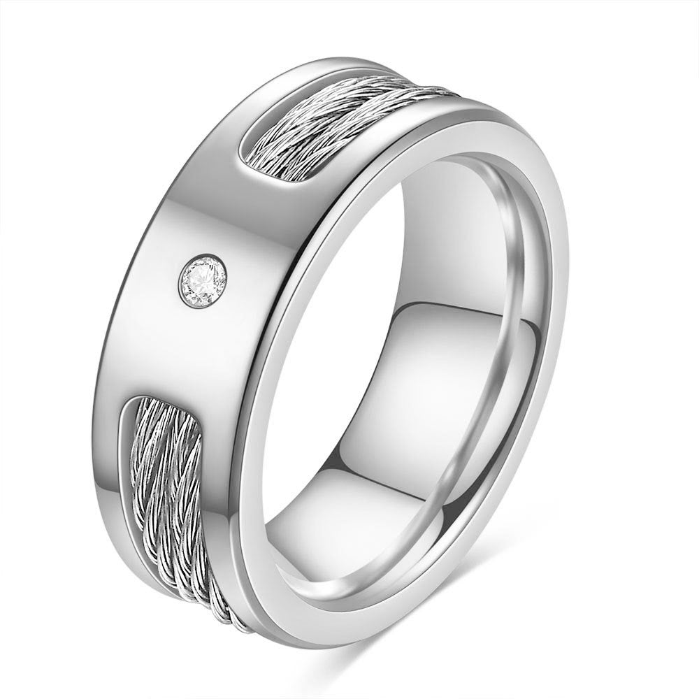 Wholesale  Light Luxury Diamond-encrusted Wire Rope Titanium Steel Ring