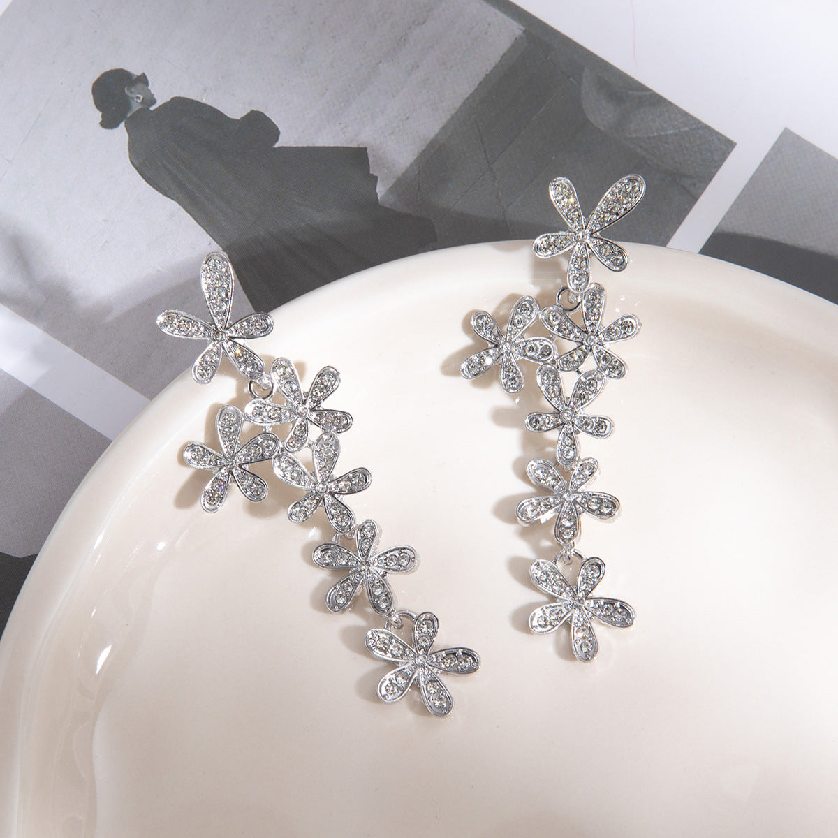 Wholesale Unique Embellished Flower Fringed Earrings