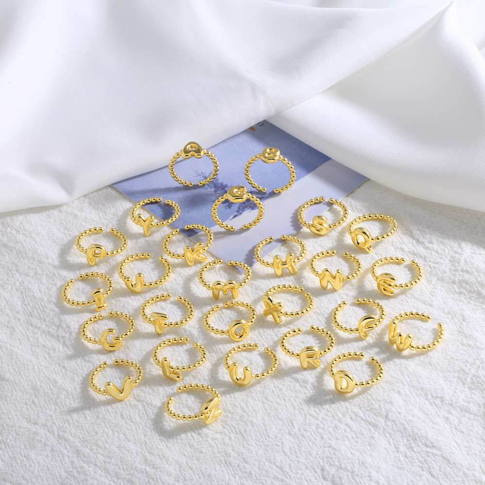 Wholesale 26 English letter rings gold-plated open rings