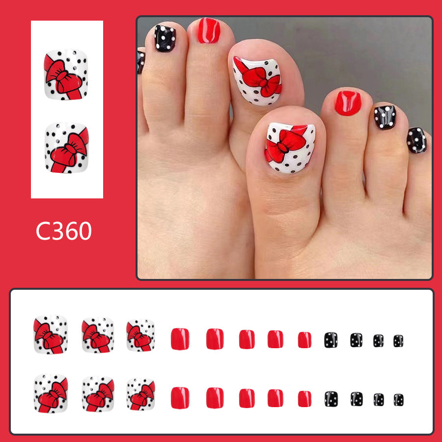Wholesale 24 Pieces/box Nail Stickers Red Bow Corrugated Manicure Press-on Nails Kits ACC-NS-GuaiXL009