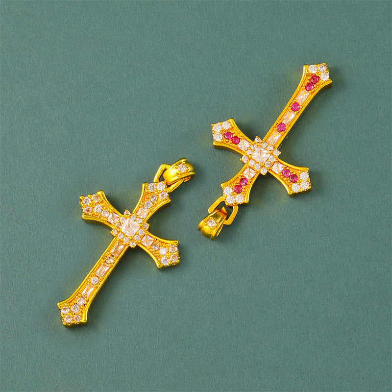 Wholesale Fashion Cross Pendant Necklace Gold Plated Copper Diamond Detail Jewelry Accessory for Women