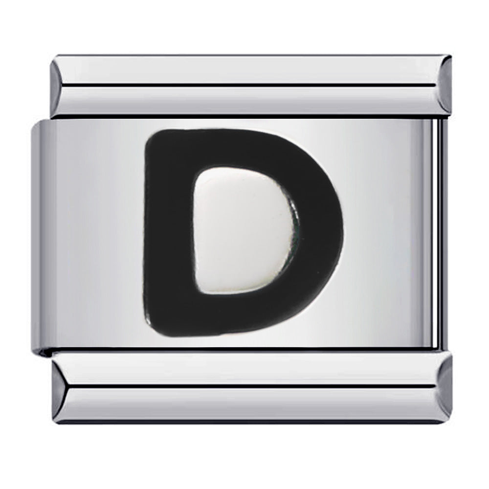 Wholesale Italian Charm Bracelet  Black English Letters DIY Stainless Steel Composable Bracelet