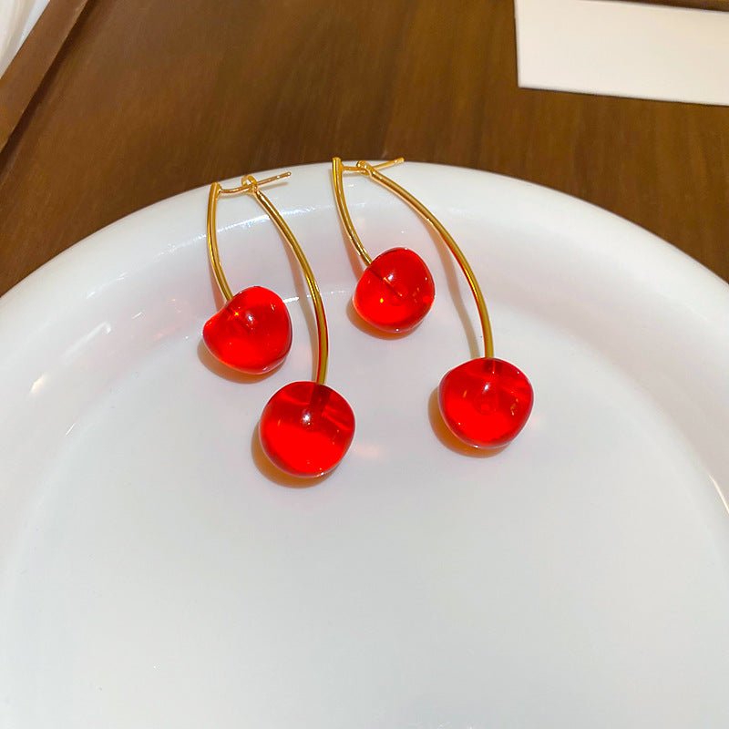 Wholesale Dark Red Resin Cherry Fruit Silver Needle Earrings ACC-ES-JingQiao003
