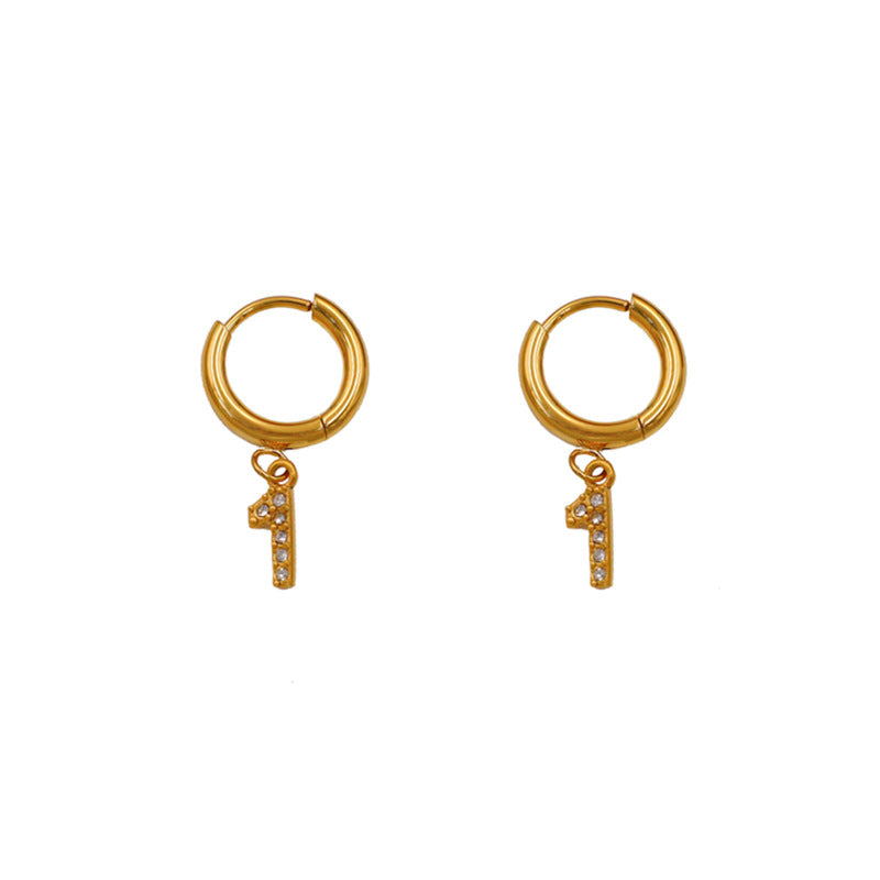 Wholesale Titanium Steel Zirconia Diamond Number Earrings ACC-ES-XuanKa001