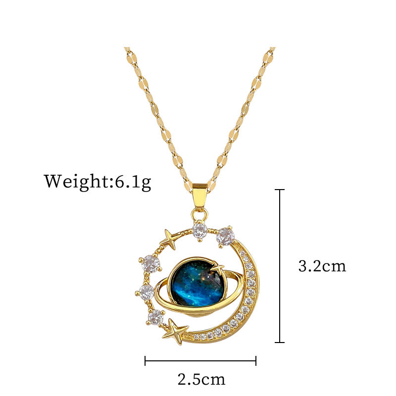 Wholesale Titanium Steel Starry Sky Planet Full Diamond Necklace Clavicle Chain Choker Necklace ACC-NE-LiGe006