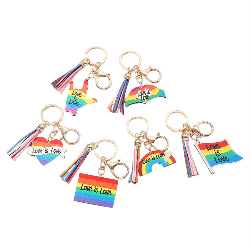 Wholesale LGBT Pride Month Rainbow Tassel Wooden Keychain ACC-KC-RongR041