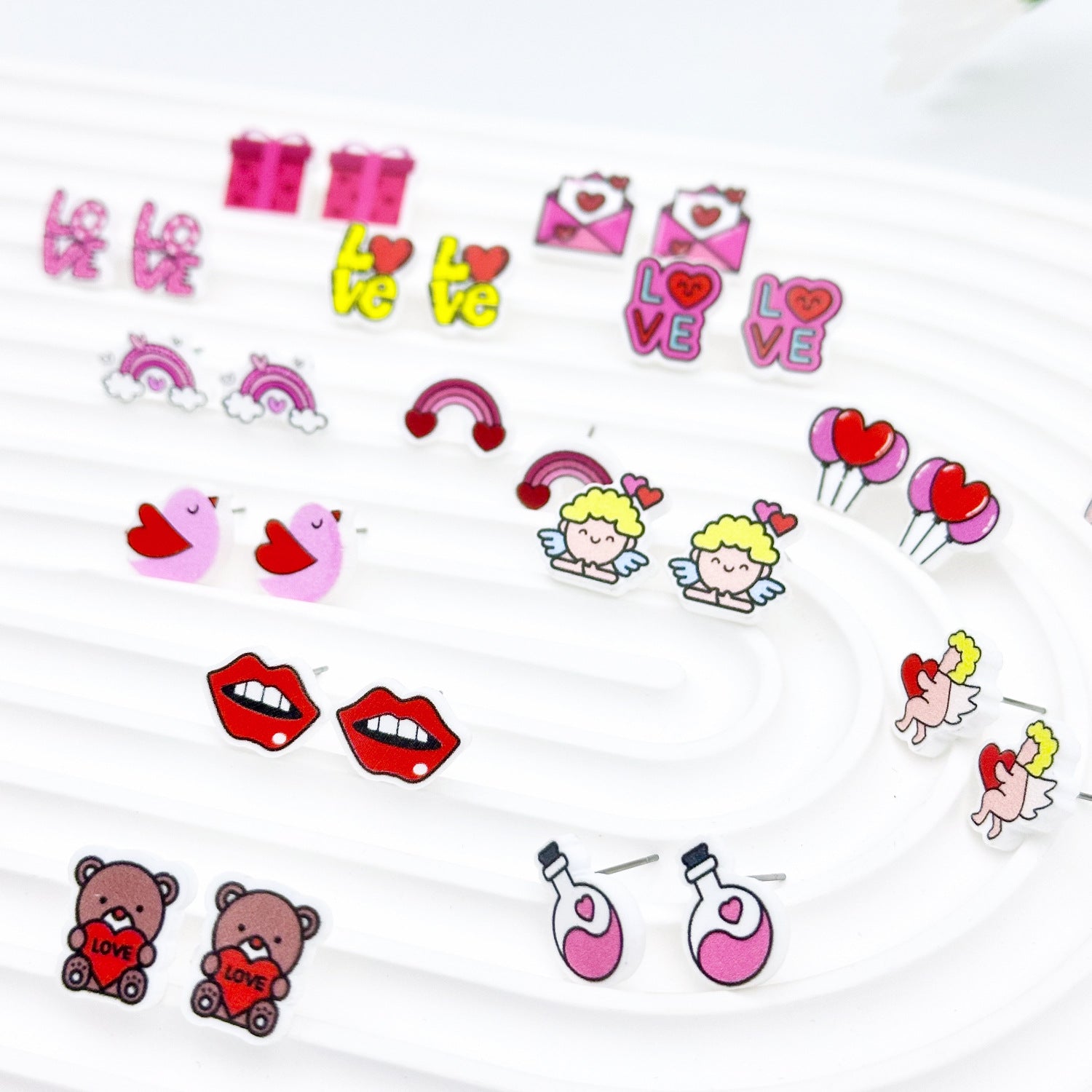 Wholesale Wooden Love Heart Cartoon Cupid Romantic Valentine's Day Earrings