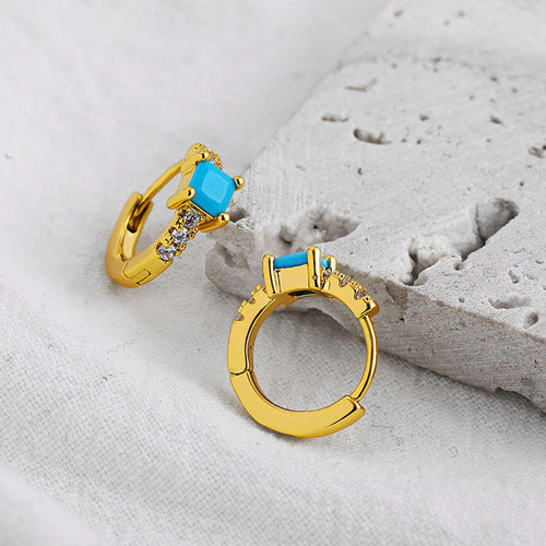 Wholesale Stainless Steel Golden Ear Buckle Set with Turquoise Small Design Earrings