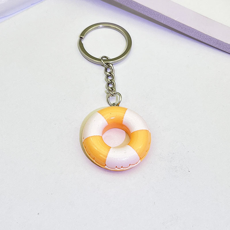 Wholesale Trendy Donut Swim Ring Resin Keychain Pendant Blue White Vacation Style Bag Charm Car Key Accessory