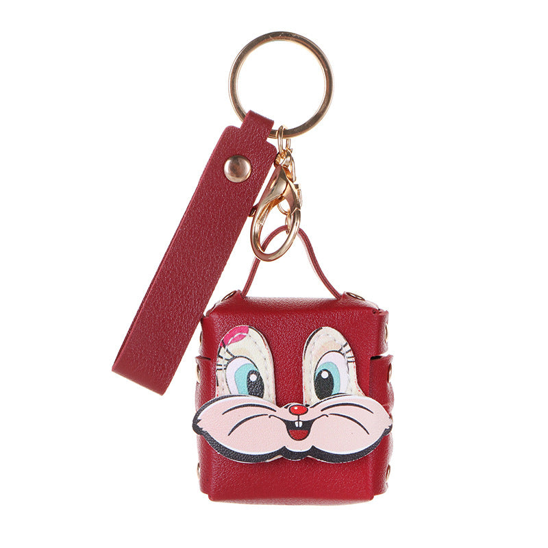Wholesale Korean Style Leather Rabbit Keychain Pouch Bag For Bluetooth Earbuds Car Key Accessory Chic Gift