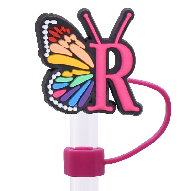 Wholesale Random 100pcs Creative DIY butterfly letters Straw Cover Straw Tube Cap