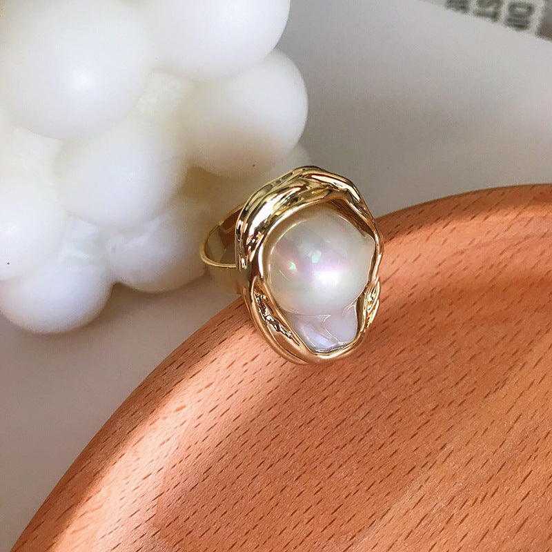 Wholesale Real Gold Plated Baroque Pearl Open Ring - Fashion Jewelry Accessory for Women Boutique Resale