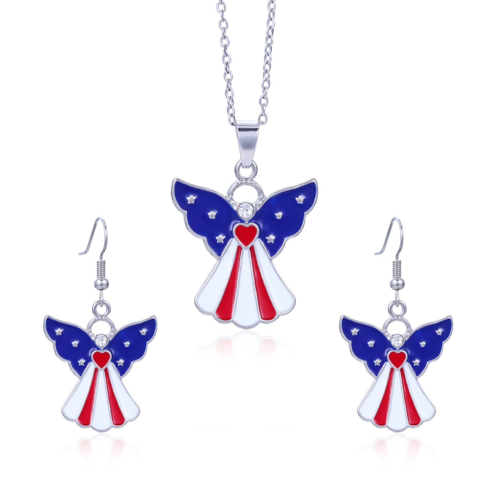 Wholesale  American Independence Day Necklace Alloy Diamond Set American Map Flag Striped Earrings Necklace Set