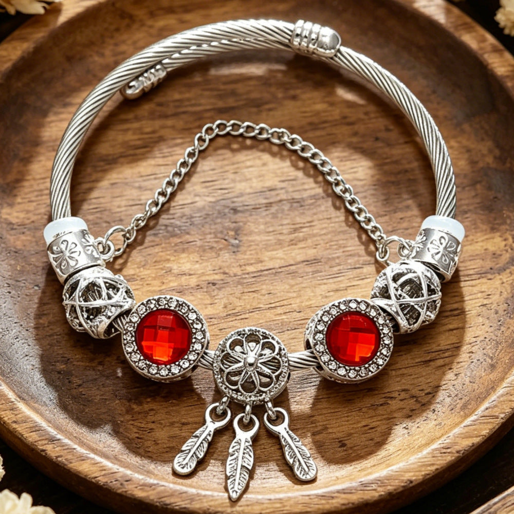 Wholesale Stainless Steel Sparkling Dreamcatcher Bead Bracelet Geometric Starry Design Women' s Fashion Accessory