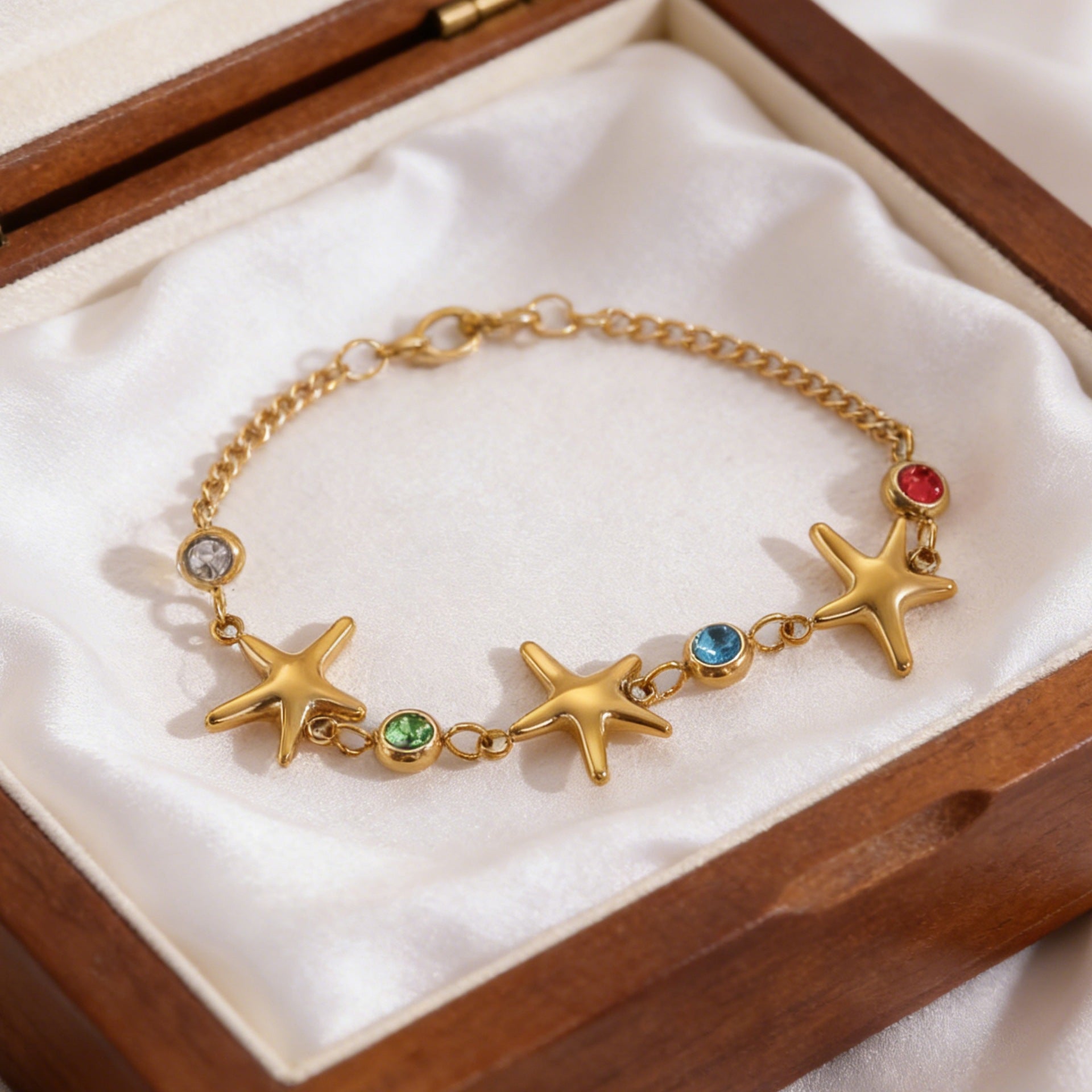 Wholesale Stainless Steel 18k Gold Plated Star Birthstone Bracelet Women' s Jewelry Gift