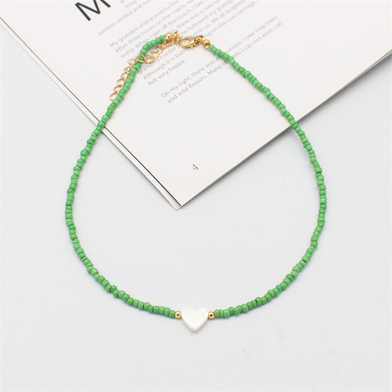 Wholesale  bohemian style hand-woven shell love rice beads beaded necklace