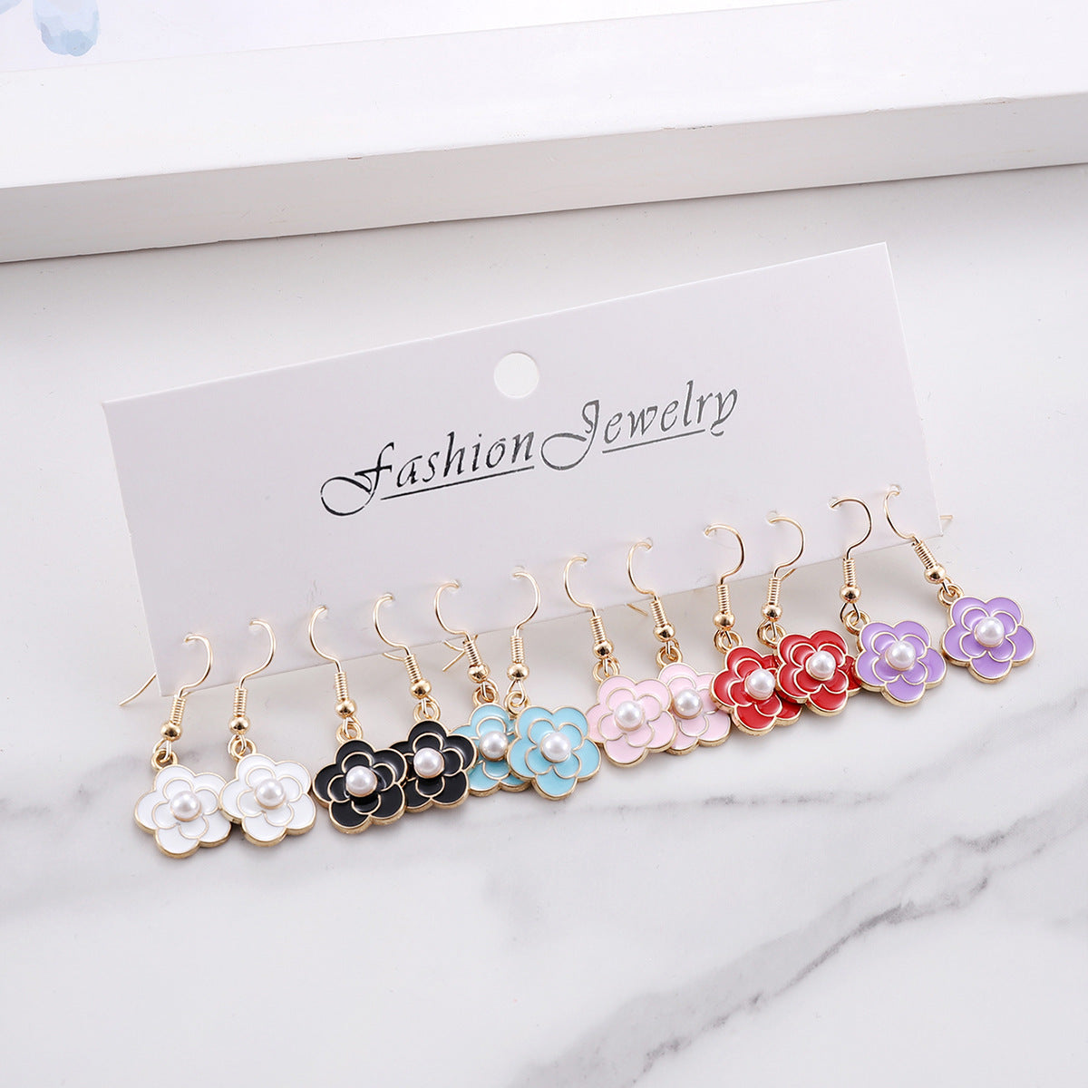 Wholesale Color Small Flower Oil Drop Pendant Earrings suit