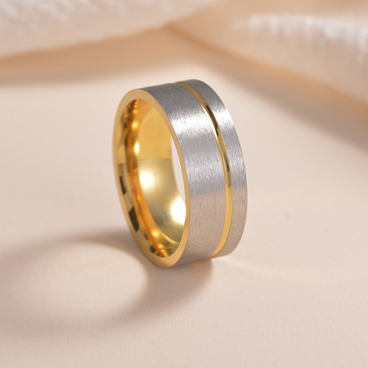 Wholesale  gold and silver frosted 8mm stainless steel ring
