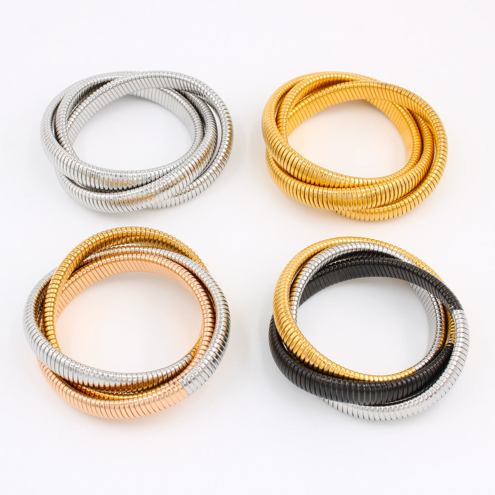 Wholesale Three-layer Elastic Bracelet Stainless Steel Bracelets 18K Gold Plated Bracelet ACC-BT-Yueshi001