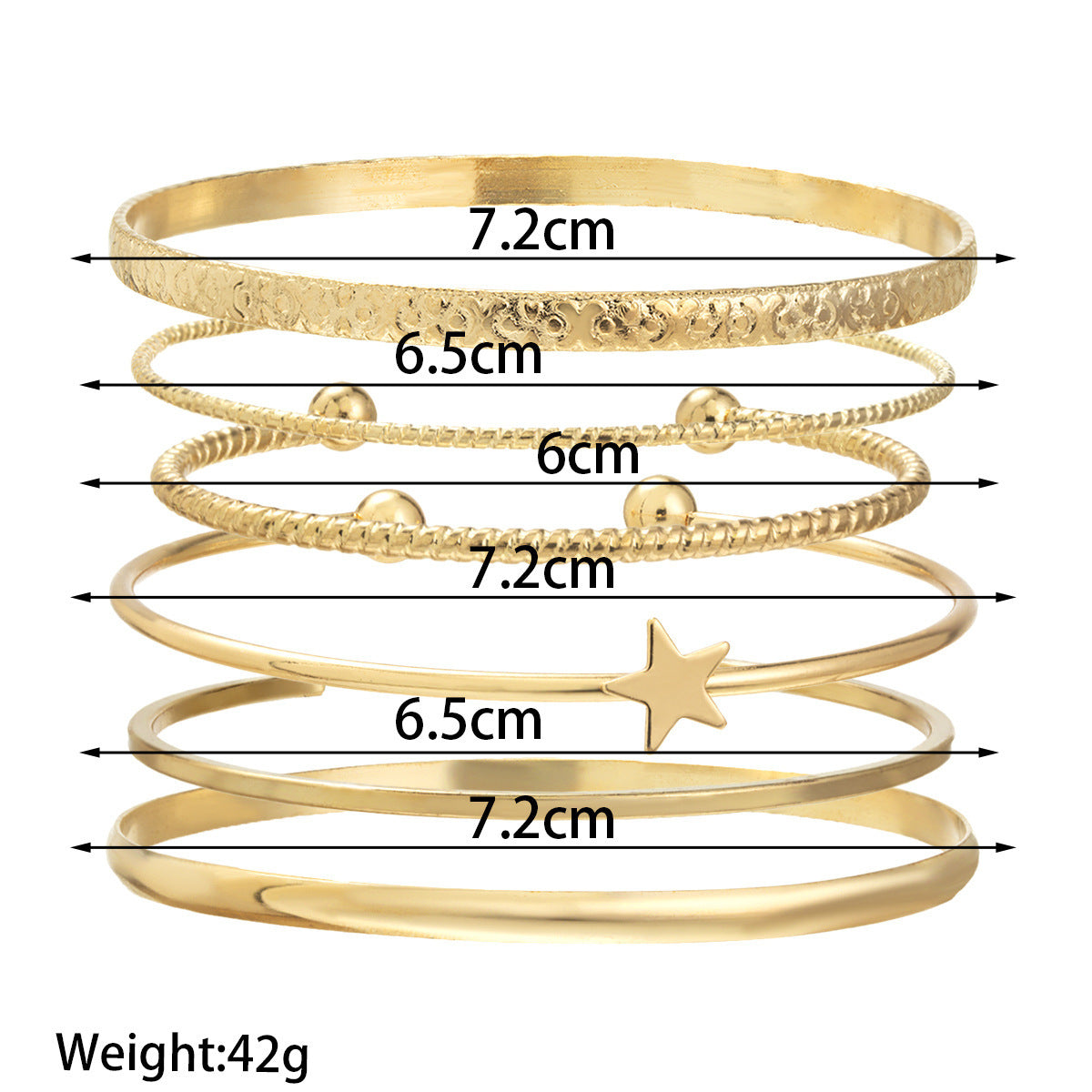 Wholesale  Exaggerated Star Spiral Carved Alloy Glossy Half-open Bracelet Set
