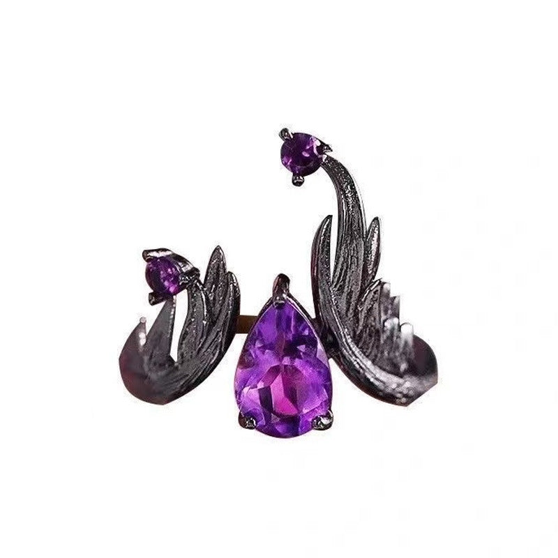 Wholesale Electroplated Zinc Alloy Purple Open Ring Dark Vintage Gothic Women S Everyday Wear