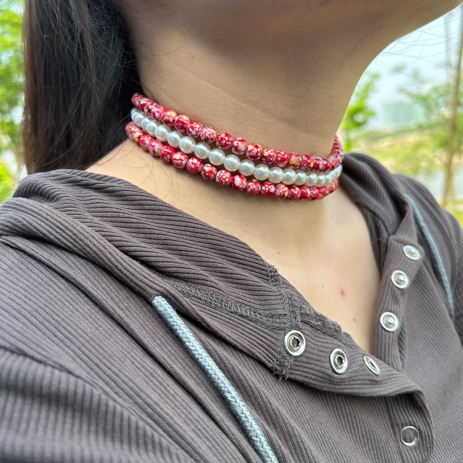 Wholesale Creative Flag Color Pearl Necklace American Independence Day