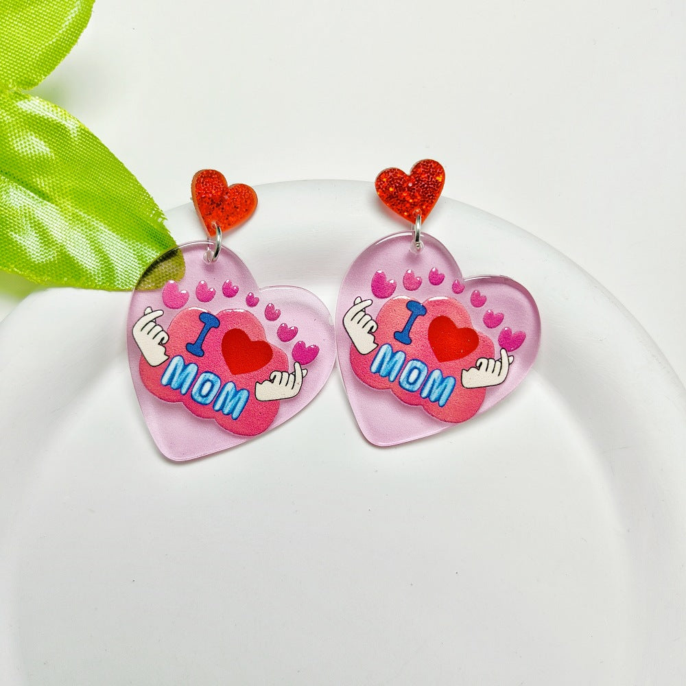 Wholesale Mother's Day Love Acrylic Sheet Letter Earrings ACC-ES-Qiyu007