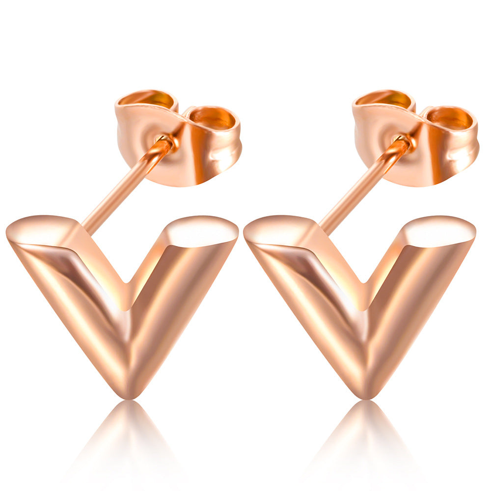 Wholesale Titanium steel women's V-shaped female earrings
