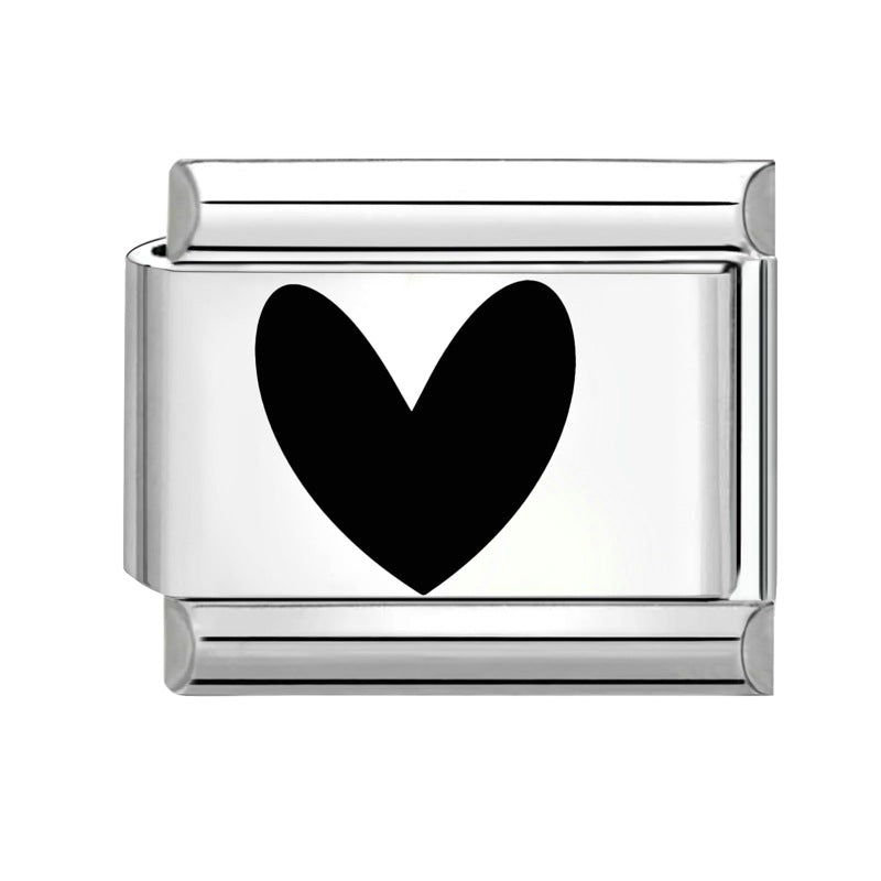 Wholesale Italian Charm Bracelet 9mm DIY Splicing Removable Black and White Lettering Stainless Steel Composable Bracelet