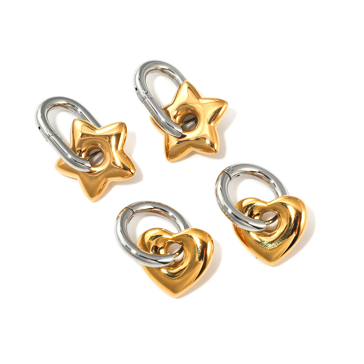 Wholesale stainless steel contrast color genuine 18k gold plated heart earrings