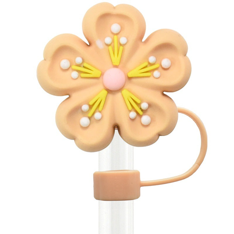 Wholesale   Random 100pcs three-dimensional flower 10mm PVC Soft Straw Tube Cap