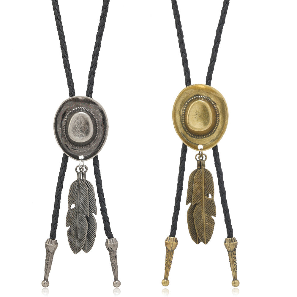 Wholesale  Western cowboy hat feather alloy necklace