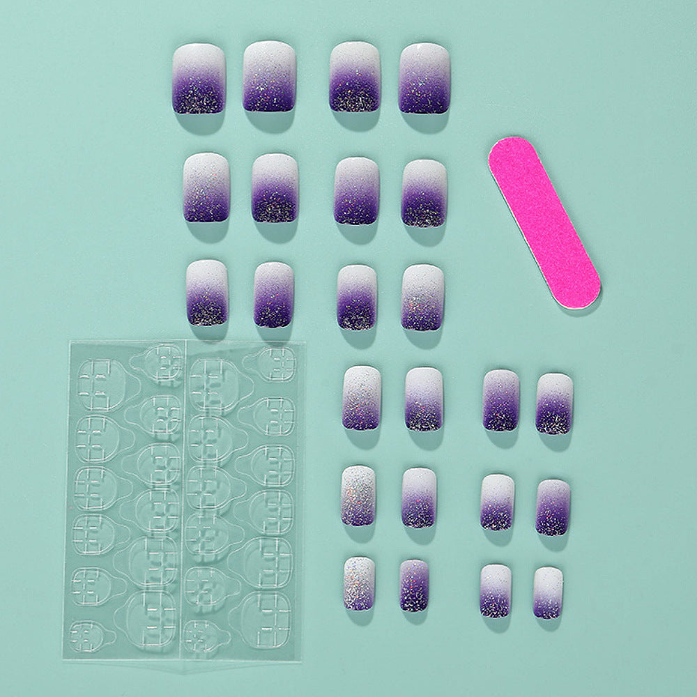 Wholesale 24pcs/box Glitter Nail Stickers Purple Gradient Wearable Nails Press-On Nail Set ACC-NS-Diqin007