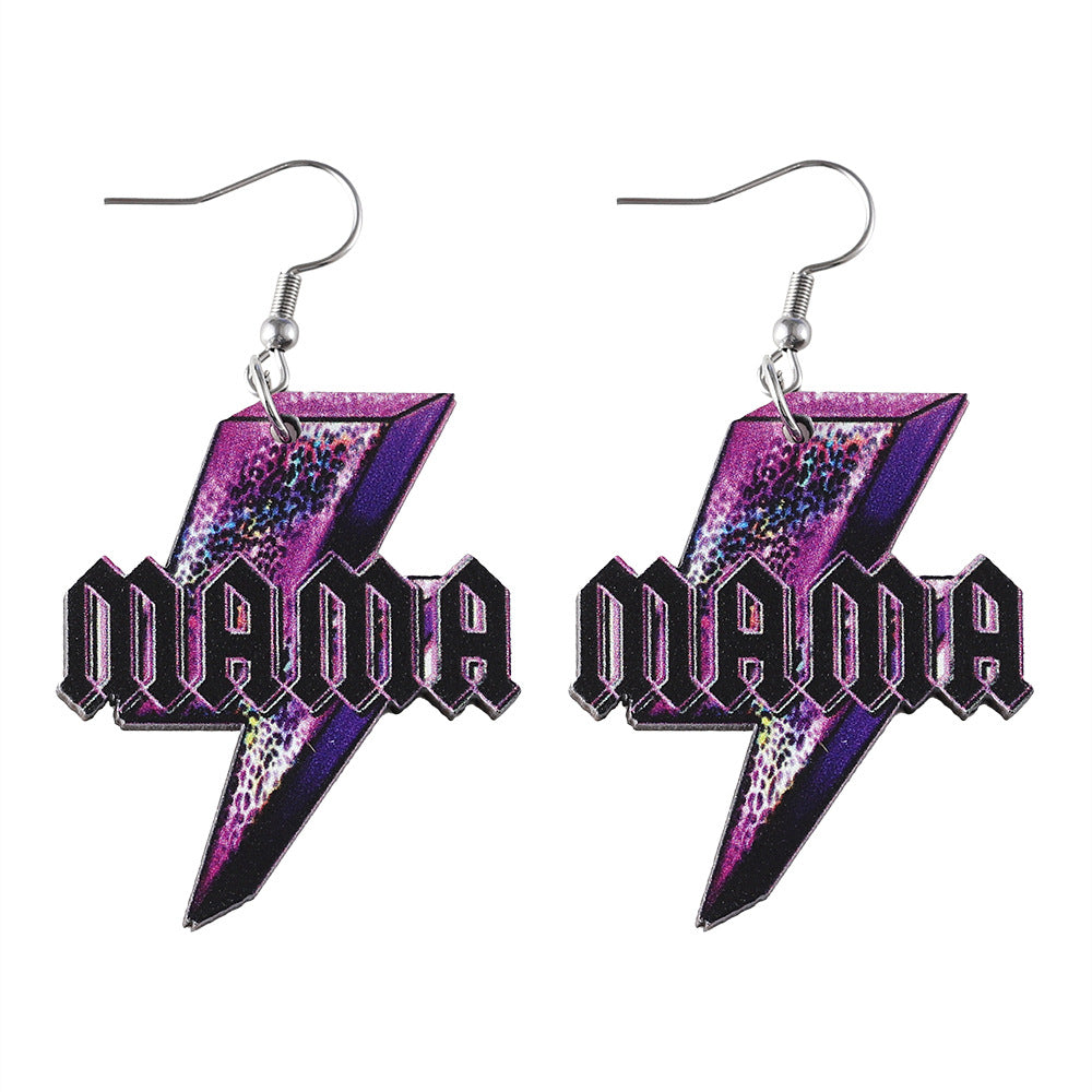 Wholesale Mother's Day Western Leopard Print MAMA Lightning Drop Earrings