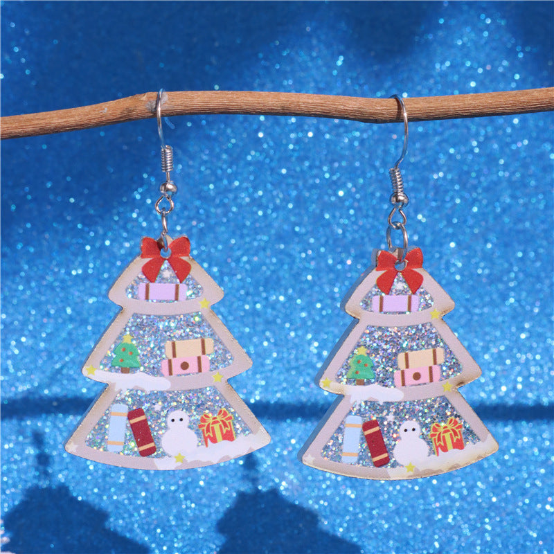 Wholesale Christmas Glitter Bookshelf Christmas Tree Earrings