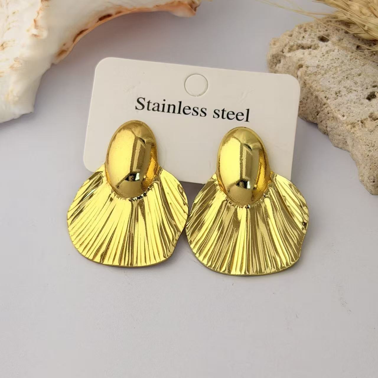 Wholesale Geometric Pleated Earrings 304 Stainless Steel Fashion Jewelry for Women