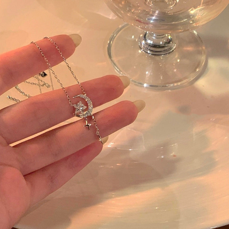 Wholesale star and moon tassel titanium steel necklace