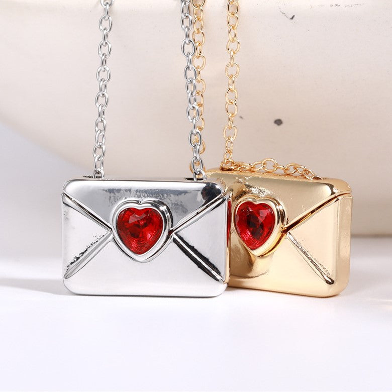 Wholesale Love Opening and Closing Envelope Box I Love You Copper Gold Plated Necklace ACC-NE-JP002