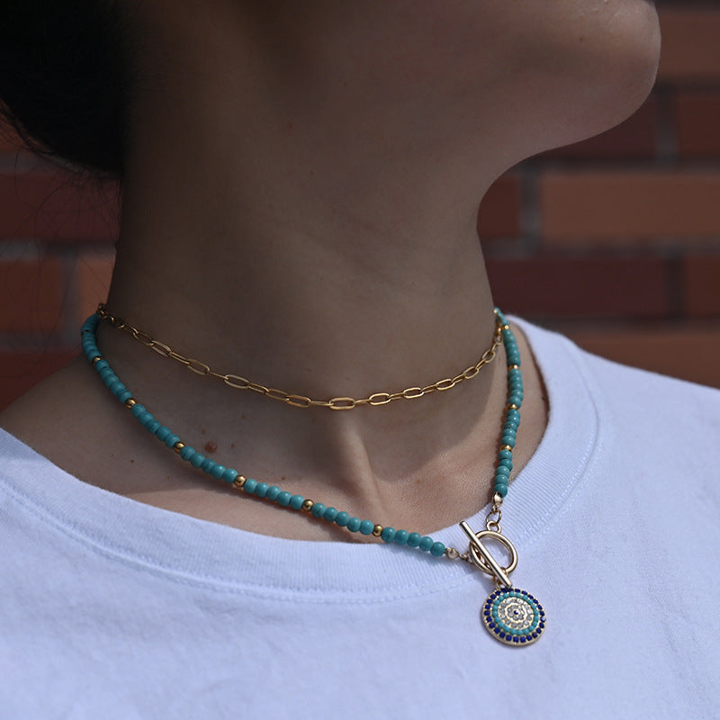 Wholesale Evil Eye Turquoise Beaded Necklace Retro Chic Fashion Jewelry Accessory