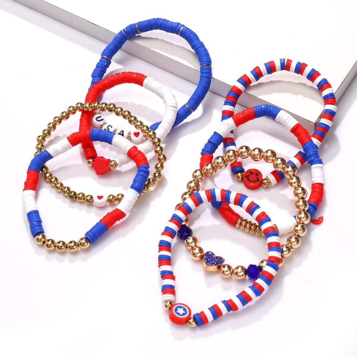 Wholesale Independence Day Women' s Bracelet 8 Clay Bead bracelet Layered Bracelet Set